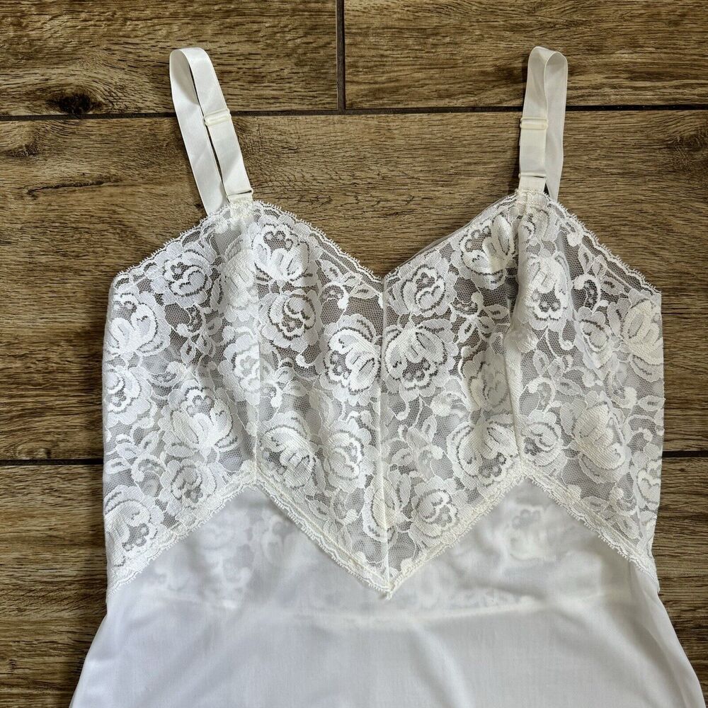 Vintage White Nylon & Lace Slip Dress Size 34